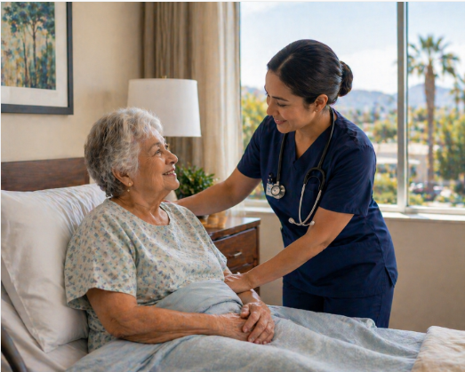 elderly resident receiving skilled nursing care Riverside