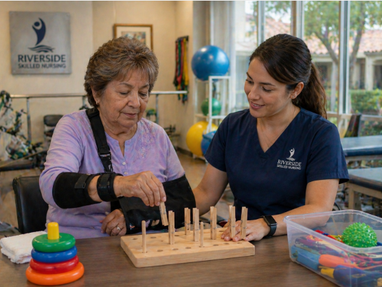 occupational therapy session post-surgery rehabilitation Riverside skilled nursing facility